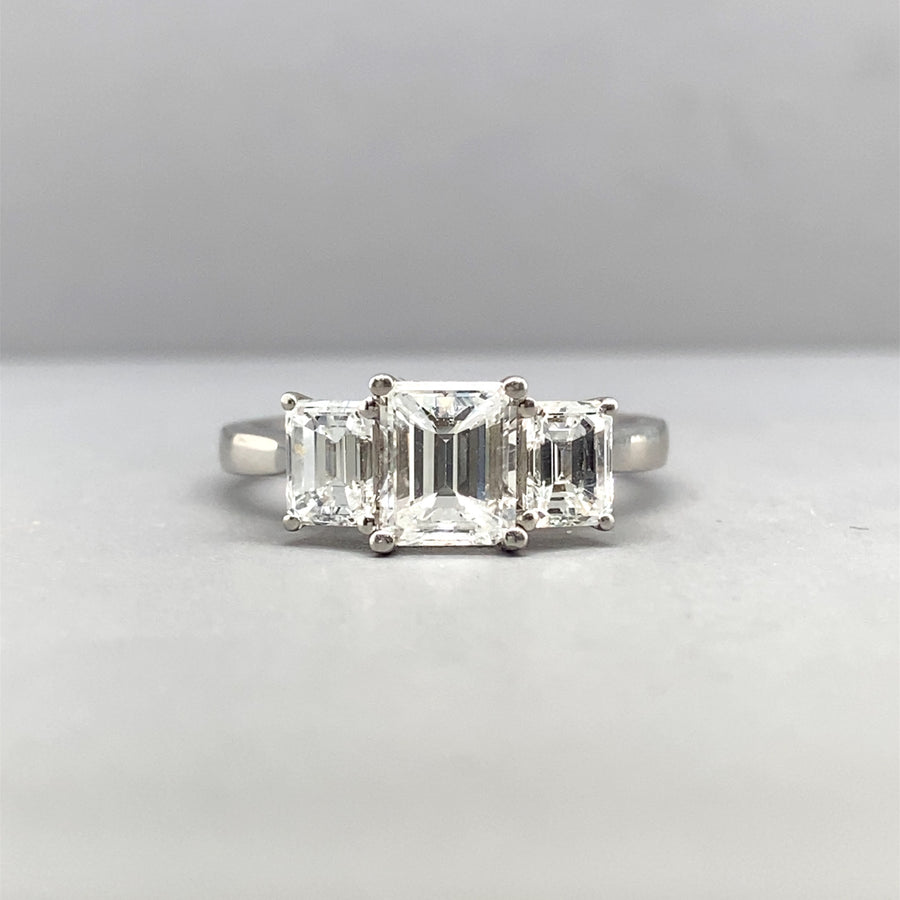 Platinum Three Stone Diamond Ring (c. 1.80ct) - Size M