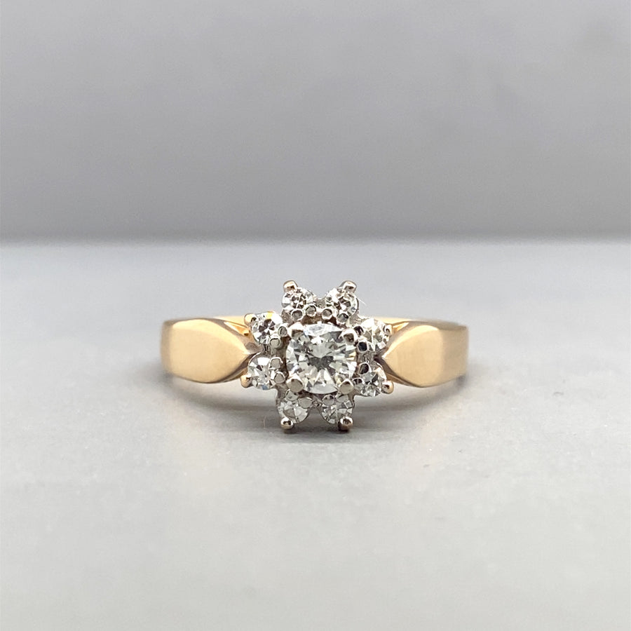 9ct Yellow Gold Diamond Flower Ring (c. 0.50ct) - Size K