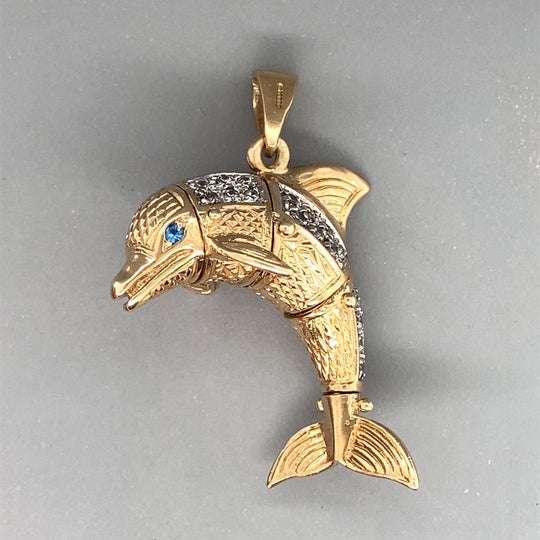 9ct Yellow Gold Cubic Zirconia Dolphin Pendant