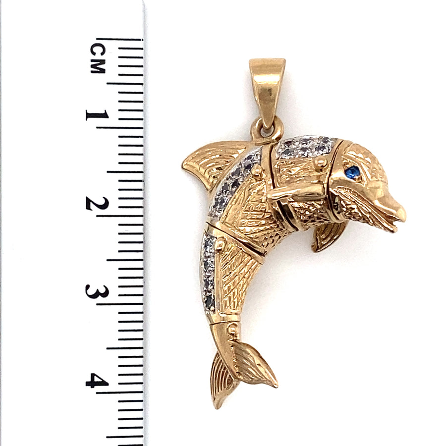 9ct Yellow Gold Cubic Zirconia Dolphin Pendant