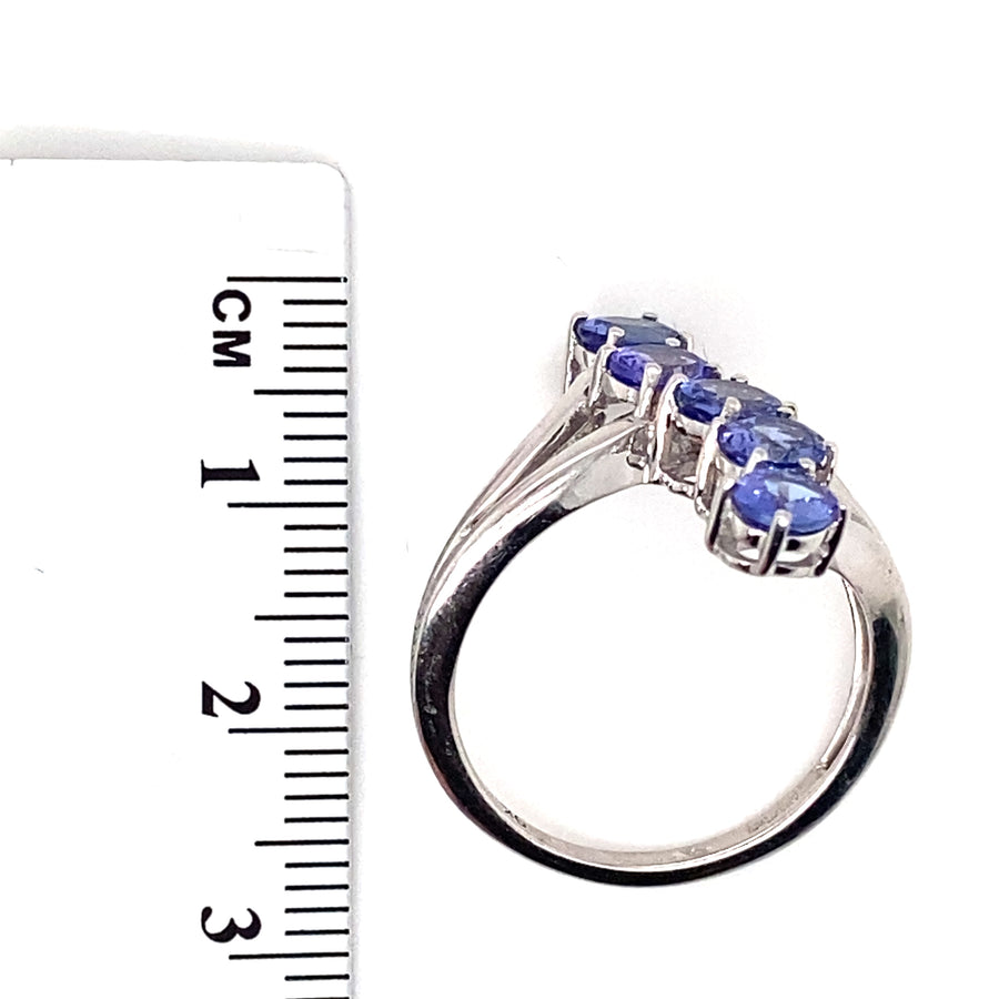 9ct White Gold Five Stone Tanzanite Ring - Size P