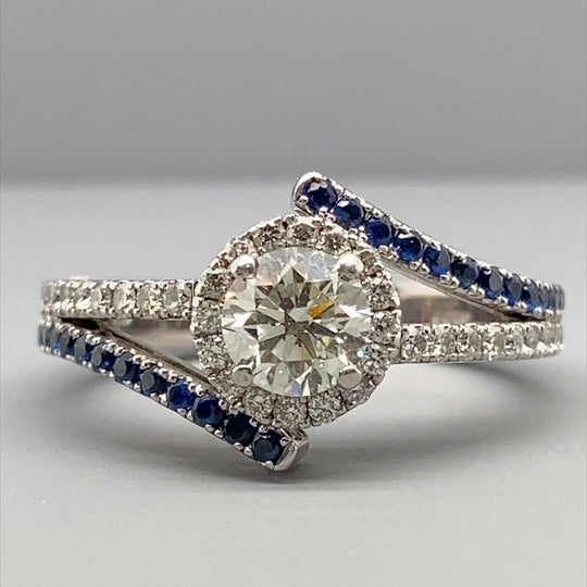 18ct White Gold Diamond and Sapphire Ring (c. 1.06ct) - Size P