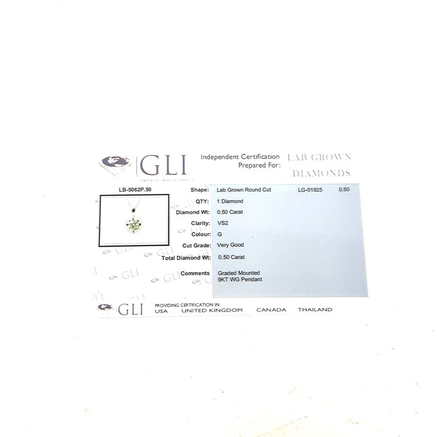 9ct Yellow Gold Single Stone Lab Grown Diamond Pendant and Fine Chain (c. 1.00ct) (18”) NEW!