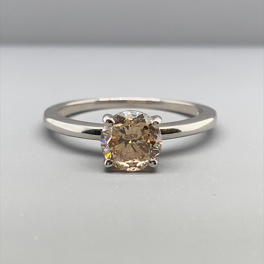 14ct White Gold Single Stone Cinnamon Diamond Ring (c. 1.50ct) - Size R