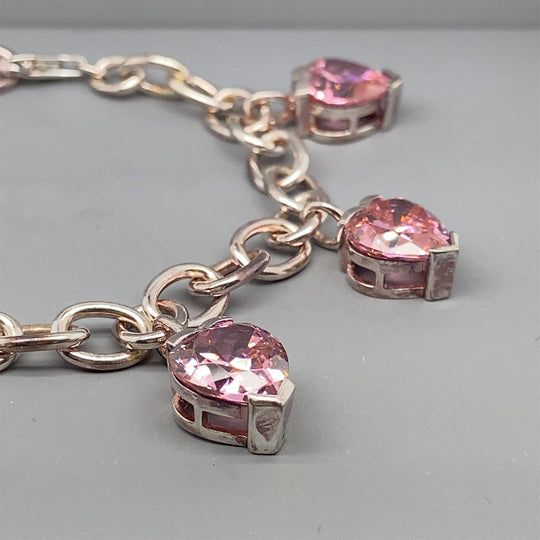 Sterling Silver Pink Heart Bracelet