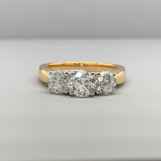 18ct Yellow Gold Three Stone Diamond Ring (c. 2.00ct) - Size N 1/2