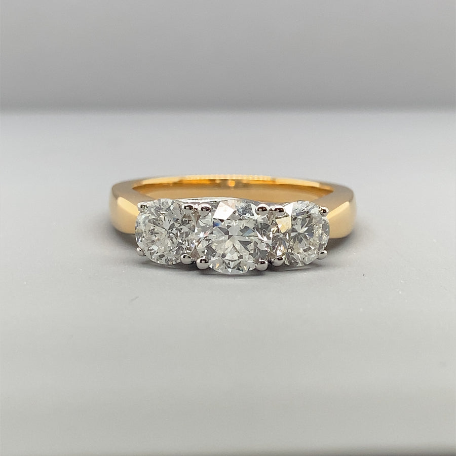 18ct Yellow Gold Three Stone Diamond Ring (c. 2.00ct) - Size N 1/2