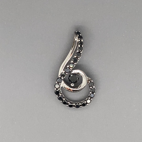 9ct White Gold Black Diamond Swirl Pendant (c. 0.40 - 0.45ct)