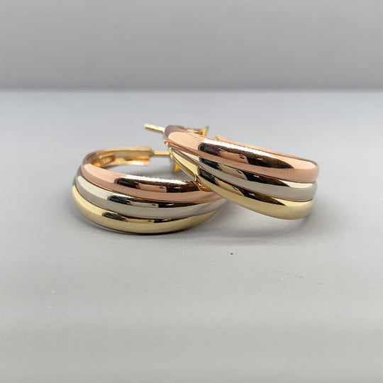 9ct Tri-Colour Hoop Earrings