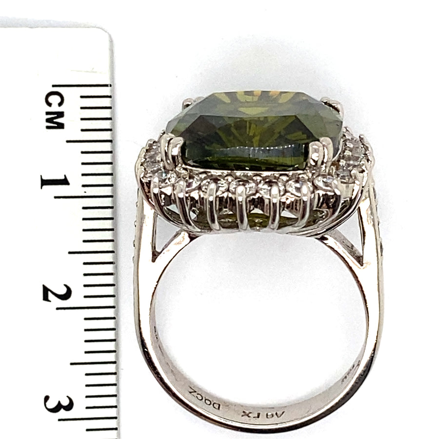 Sterling Silver Synthetic Green Stone and Cubic Zirconia Ring - Size R