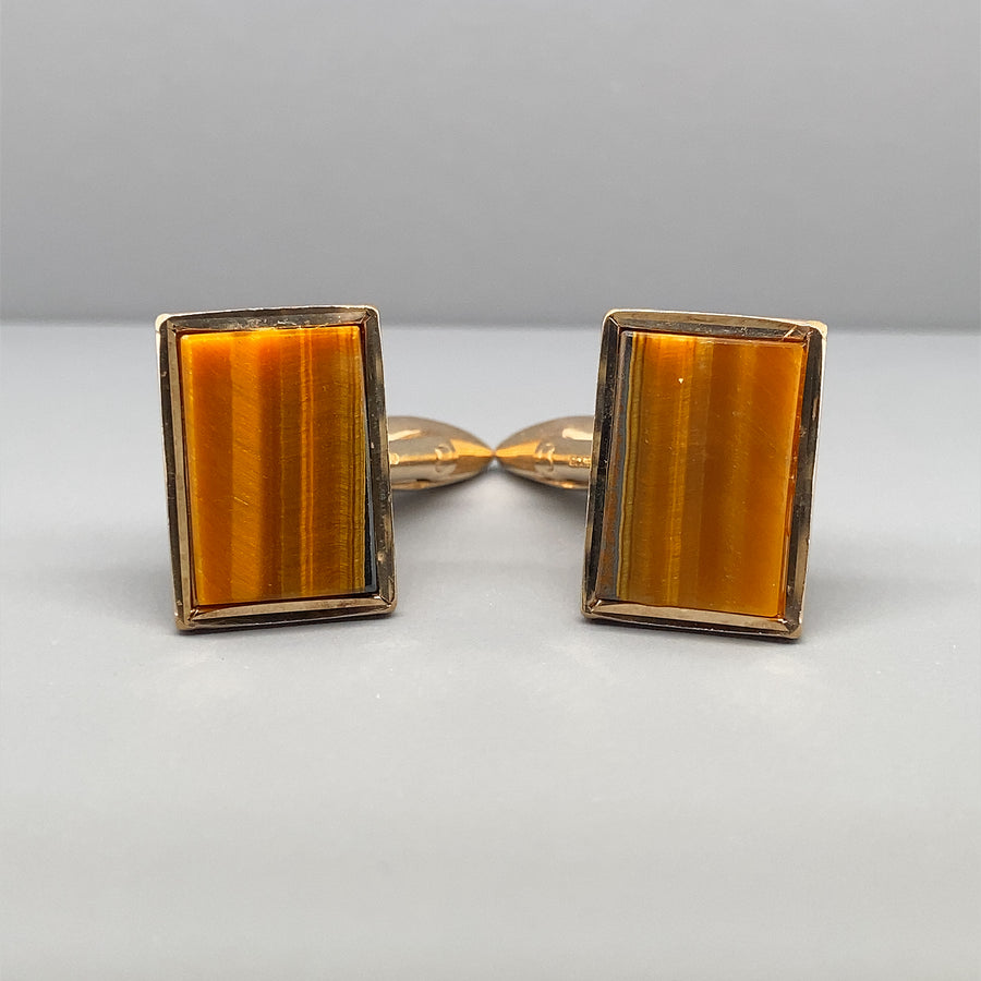 9ct Yellow Gold Tigers Eye Cufflinks