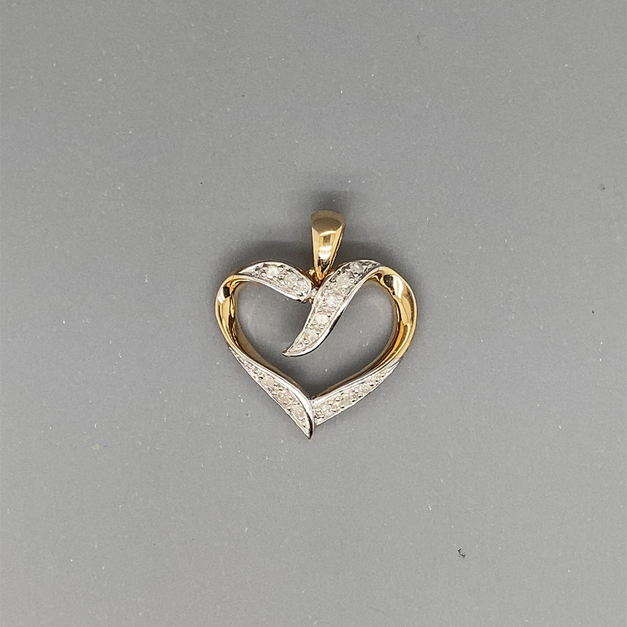 9ct Yellow Gold Diamond Set Open Heart Pendant