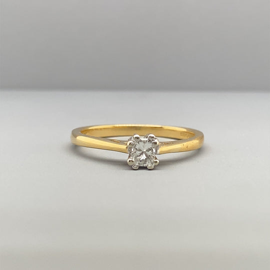 18ct Yellow Gold Single Stone Radiant Cut Diamond Ring (c. 0.20ct) - Size N