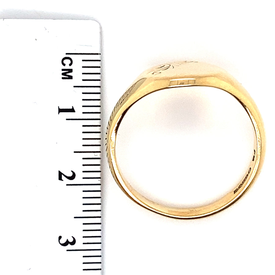 18ct Yellow Gold Patterned Signet Ring - Size V 1/2