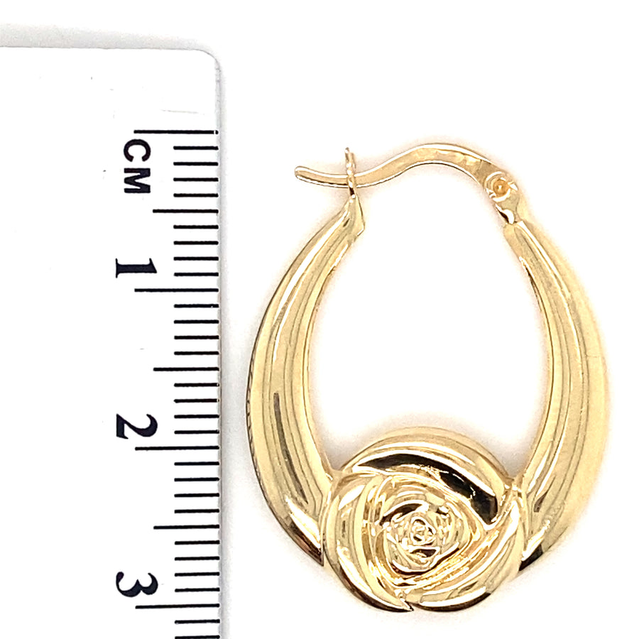 14ct Yellow Gold Rose Hoop Earrings