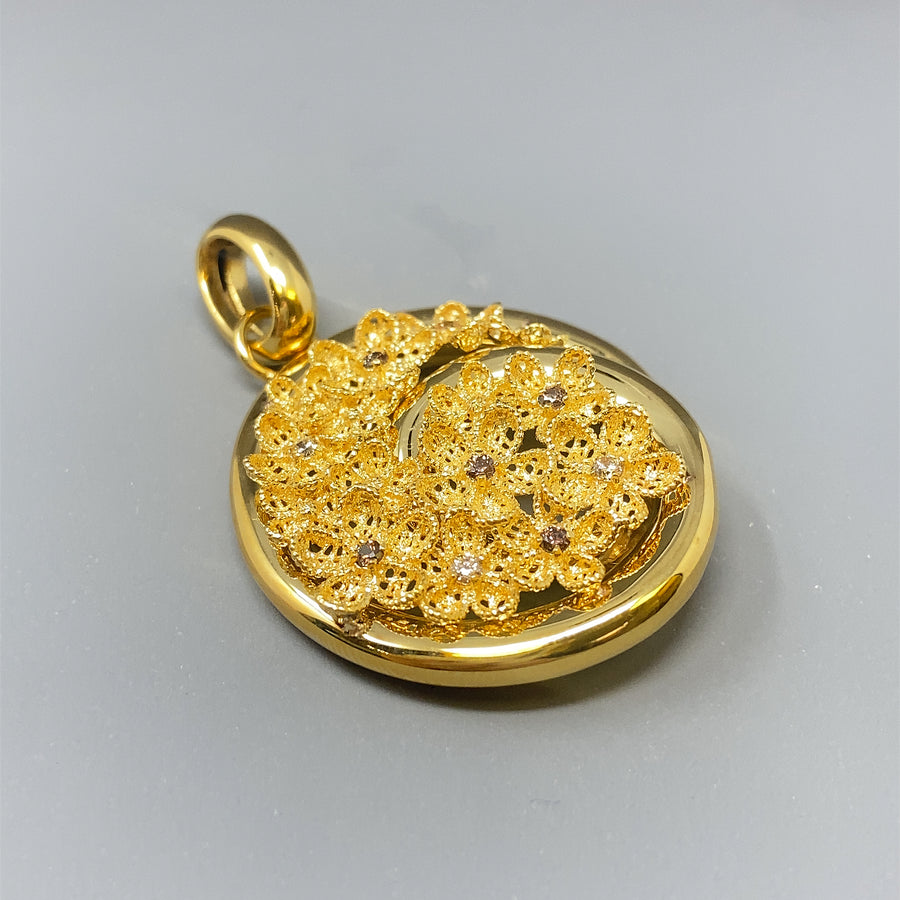 18ct Yellow Gold Cubic Zirconia Floral Fancy Swirl Pendant (NEW!)