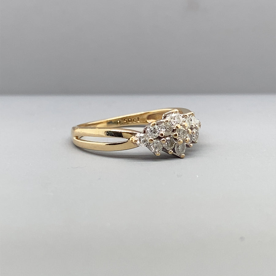 9ct Yellow Gold Diamond Cluster Ring (c. 0.50ct) - Size N