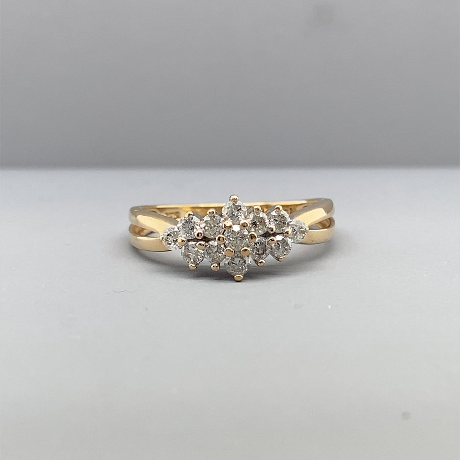 9ct Yellow Gold Diamond Cluster Ring (c. 0.50ct) - Size N