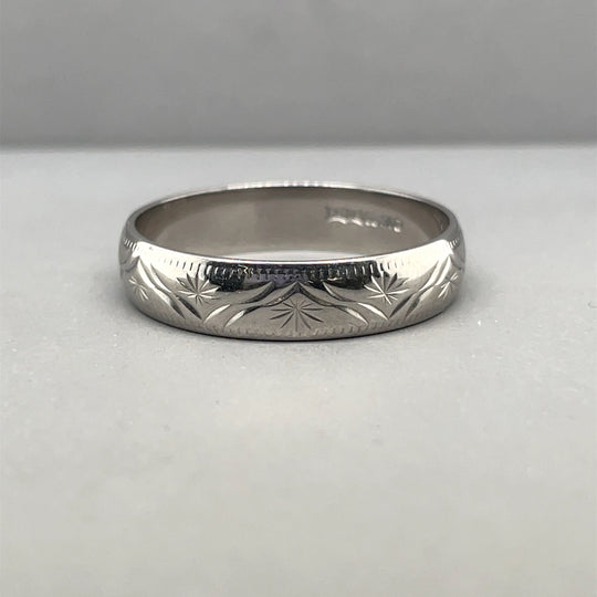 9ct White Gold Patterned Band Ring - Size T