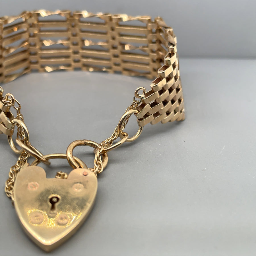 9ct Yellow Gold Padlock Gate Bracelet and Safety Chain