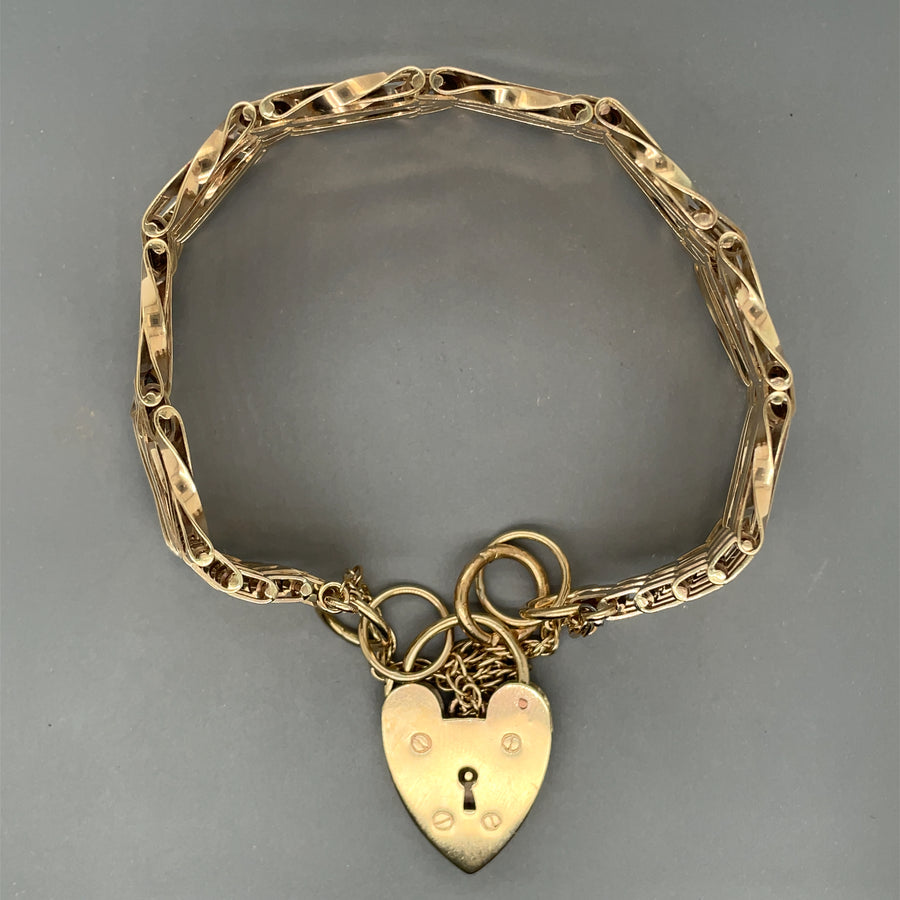 9ct Yellow Gold Padlock Gate Bracelet and Safety Chain