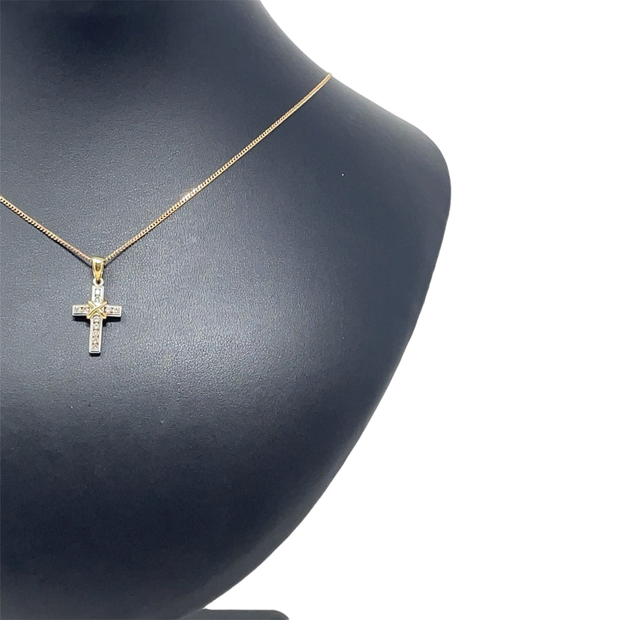 9ct Bi-Colour Diamond Cross Pendant and Chain (c. 0.22ct) (20")