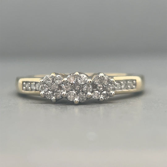 9ct Yellow Gold Triple Diamond Cluster Ring (c. 0.25ct) - Size M