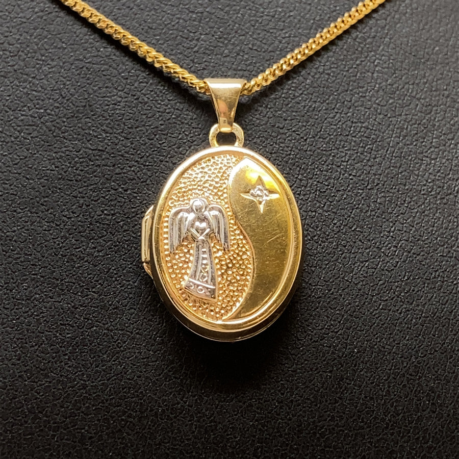 9ct Bi-Colour Angel Locket and Fine Chain (21")