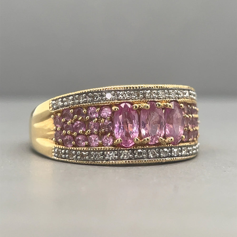 18ct Yellow Gold Pink Sapphire and Diamond Ring (c. 0.25ct) - Size N