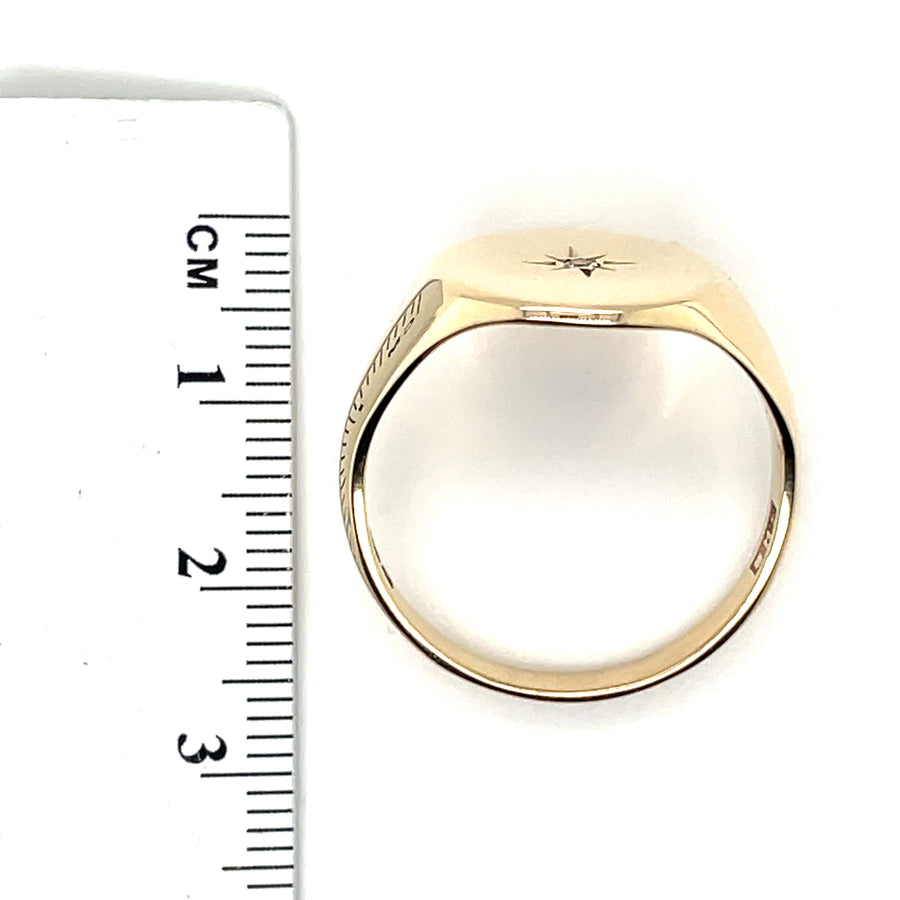 9ct Yellow Gold Single Stone Diamond Round Signet Ring - Size Y