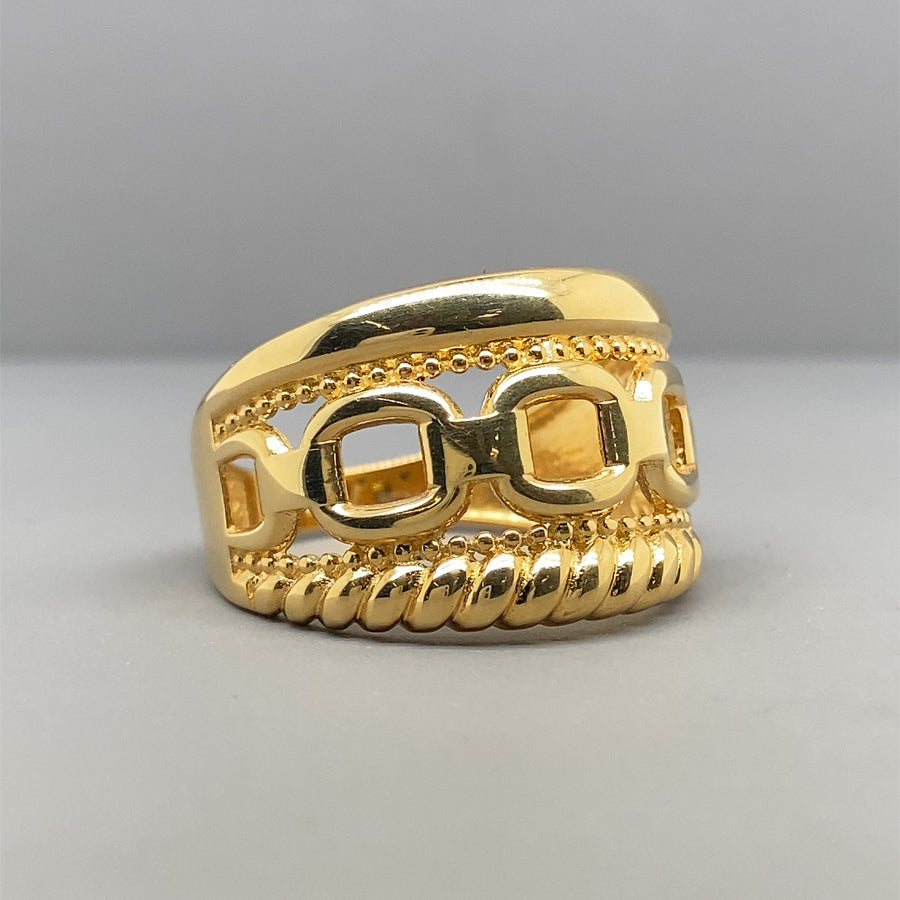 18ct Yellow Gold Fancy Link Ring - Size O (NEW!)