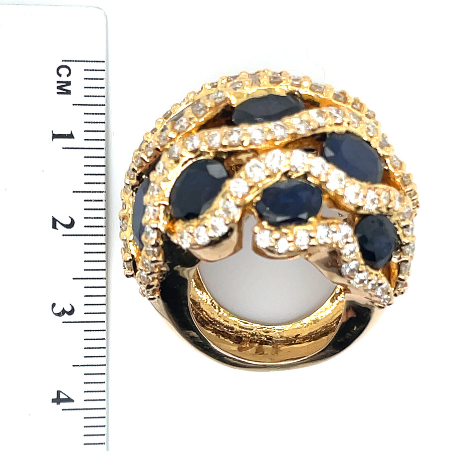 14ct Yellow Gold Diamond and Sapphire Dome Ring (c. 3.90ct) - Size K