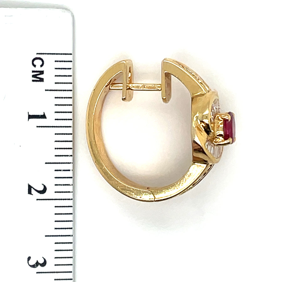 14ct Yellow Gold Ruby and Diamond Hoop Earrings (c. 1.30ct)