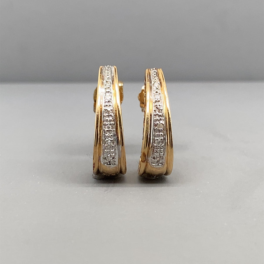 9ct Yellow Gold Diamond Set Half Huggie Earrings
