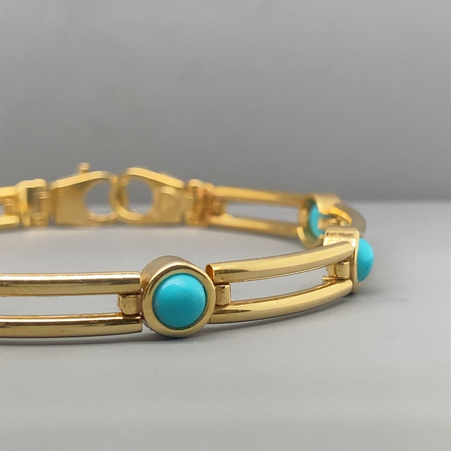 14ct Yellow Gold Turquoise Synthetic Stone Bracelet