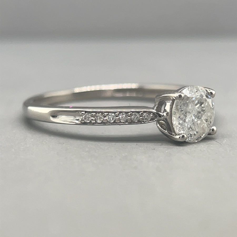 9ct White Gold Single Stone Diamond Ring and Diamond Shoulders (c. 1.00ct) - Size S