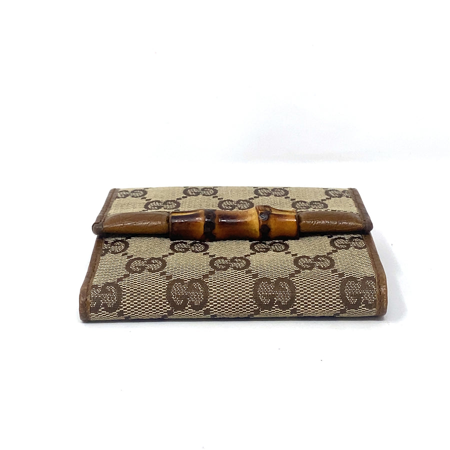 Pre-Owned Leather and Canvas Gucci Bamboo Monogram Purse