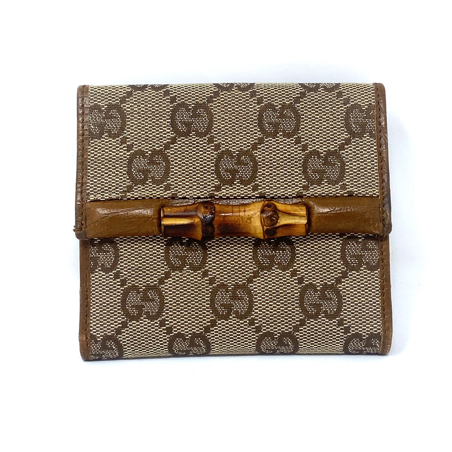 Pre-Owned Leather and Canvas Gucci Bamboo Monogram Purse