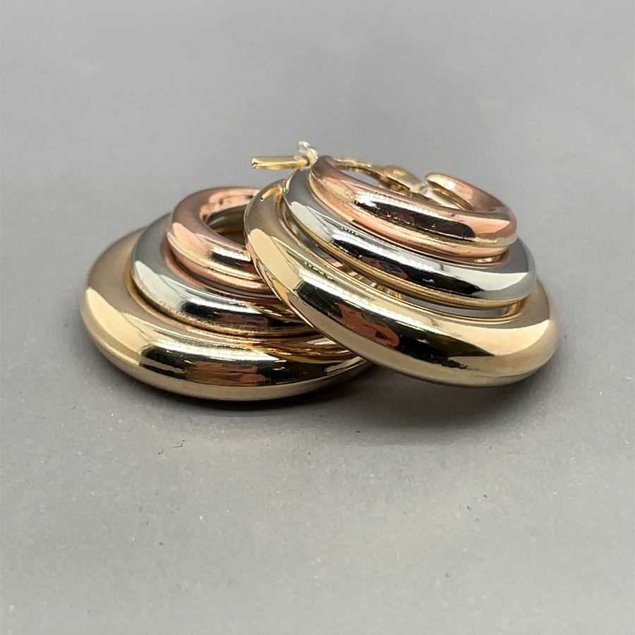 9ct Tri-Colour Hoop Earrings