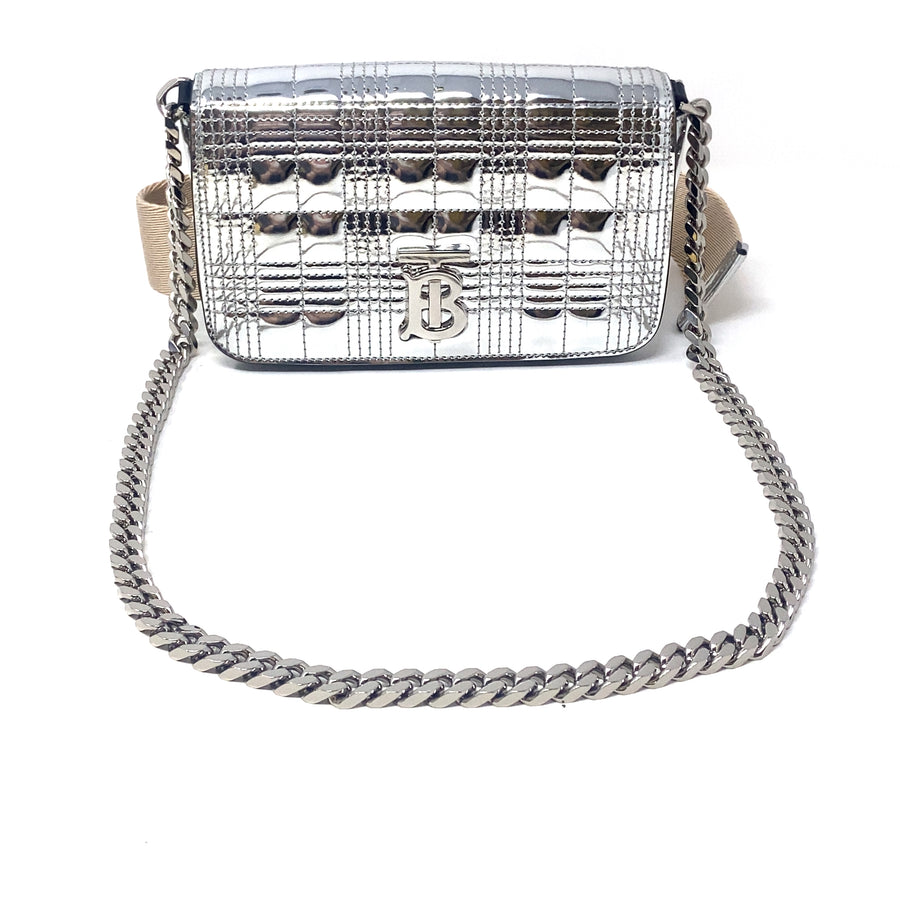 Pre-Owned Burberry Quilted Metallic Lola Bum Bag with Silver Chain Strap