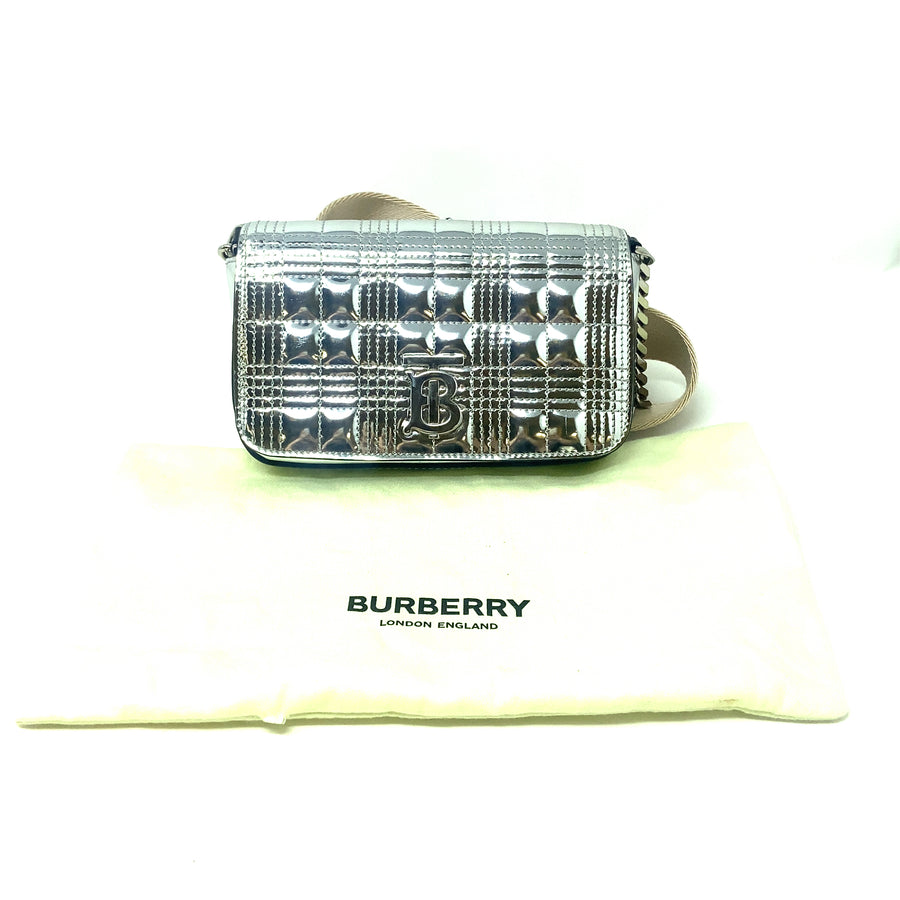 Pre-Owned Burberry Quilted Metallic Lola Bum Bag with Silver Chain Strap