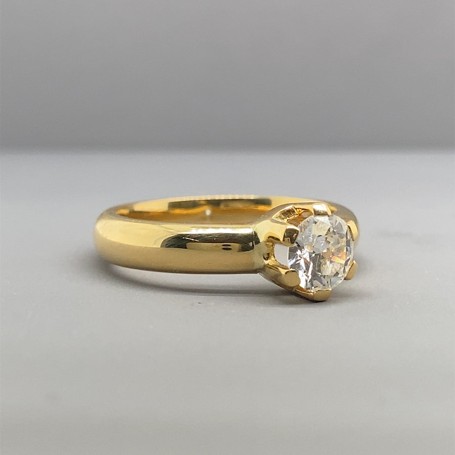 18ct Yellow Gold Single Stone Diamond Ring (c. 0.60ct) - Size M 1/2