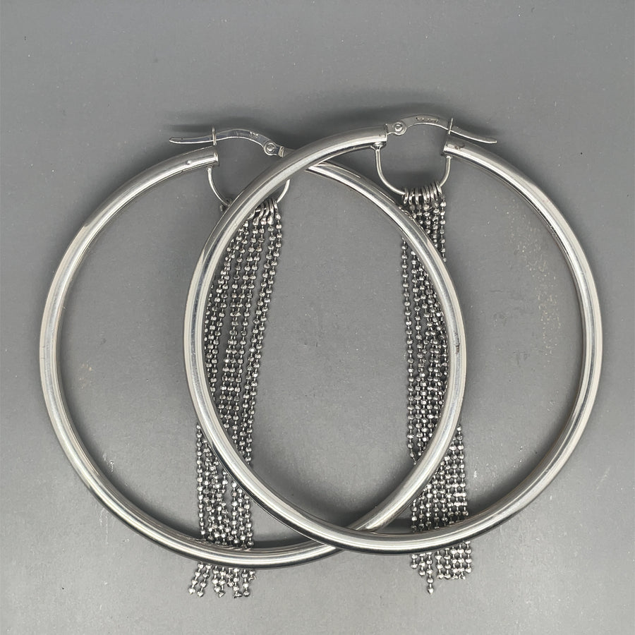 9ct White Gold Dangle Hoop Earrings