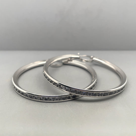 9ct White Gold Cubic Zirconia Hoop Earrings
