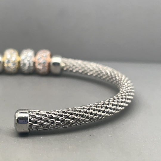 Sterling Silver Cubic Zirconia Ball Torque Style Bangle (NEW!)