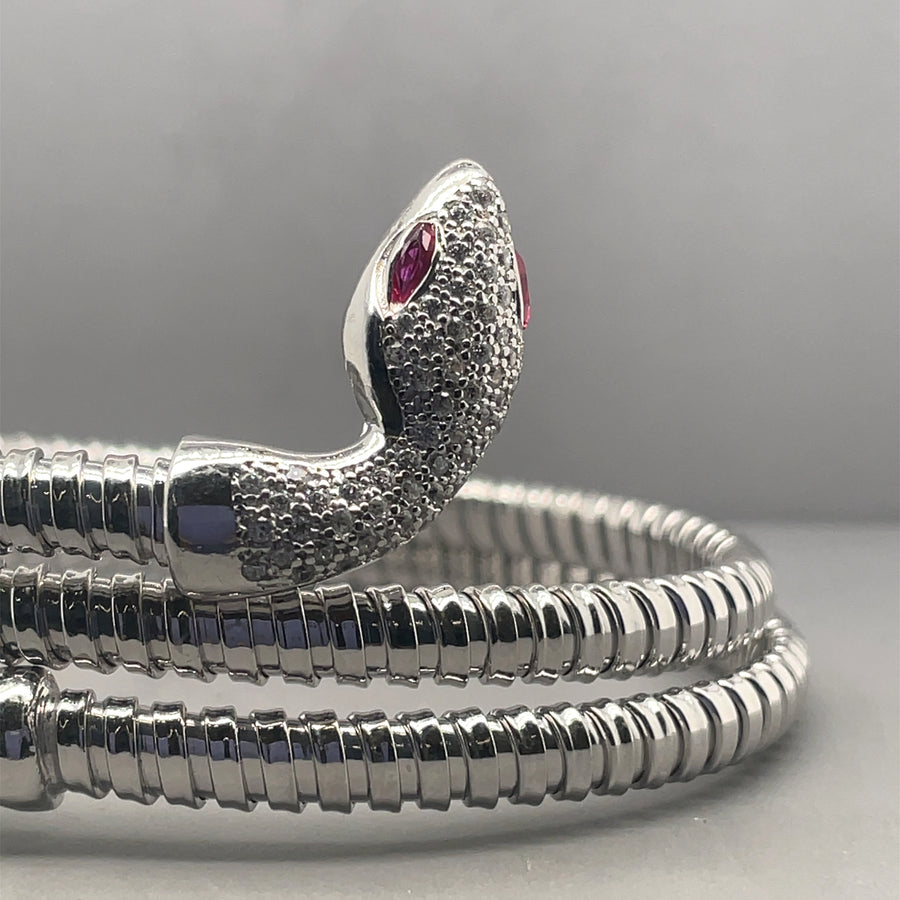 Sterling Silver Cubic Zirconia Wrap Snake Bangle (NEW!)