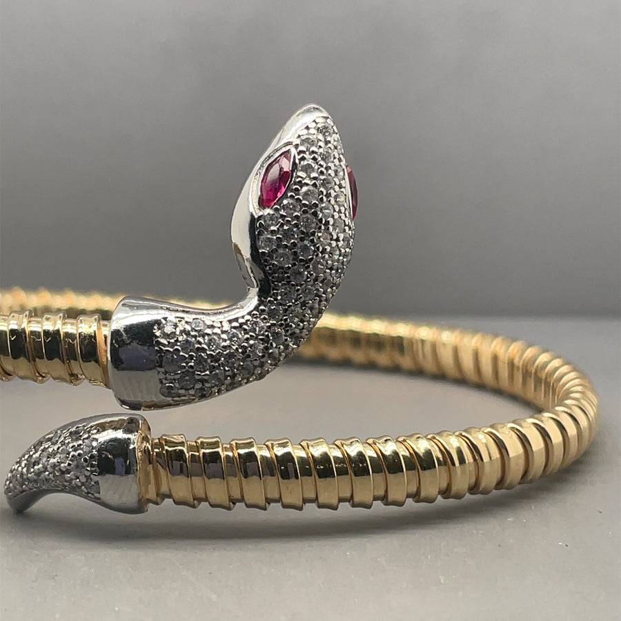 Gold Plated Sterling Silver Cubic Zirconia Snake Bangle (NEW!)