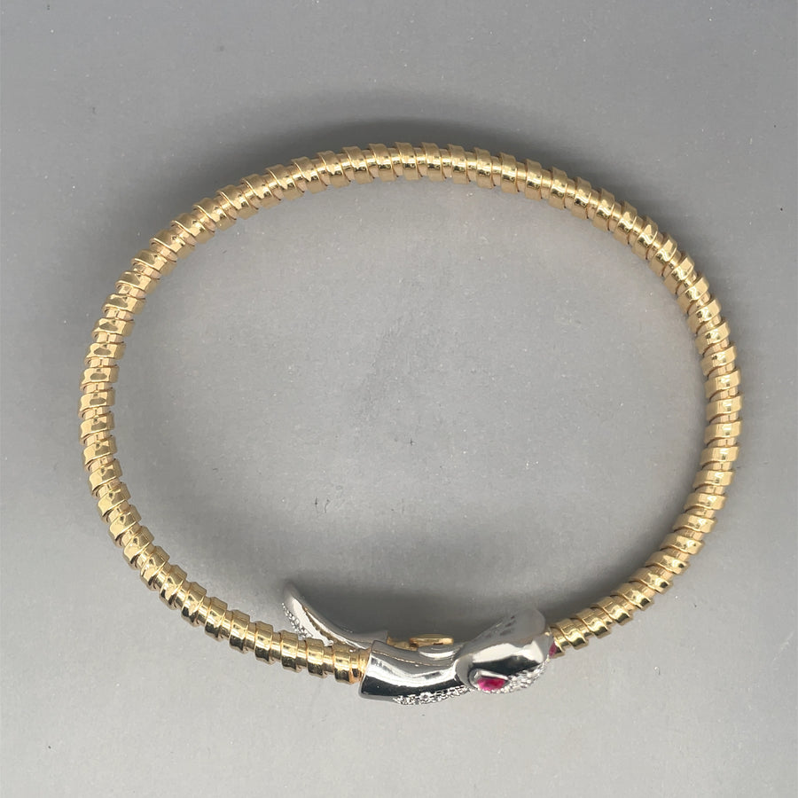 Gold Plated Sterling Silver Cubic Zirconia Snake Bangle (NEW!)