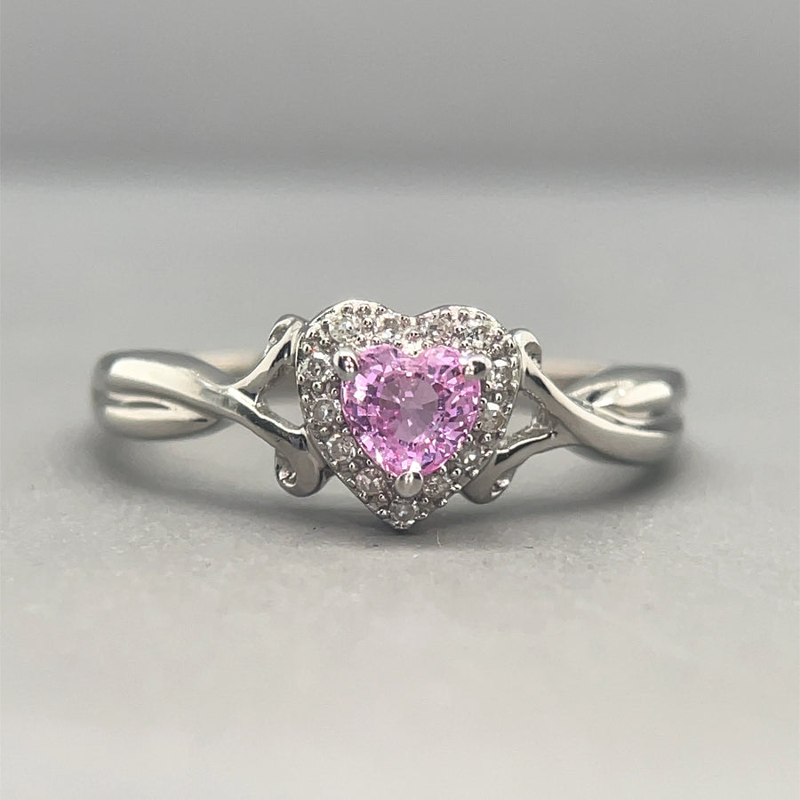 9ct White Gold Diamond and Pink Topaz Ring - Size M