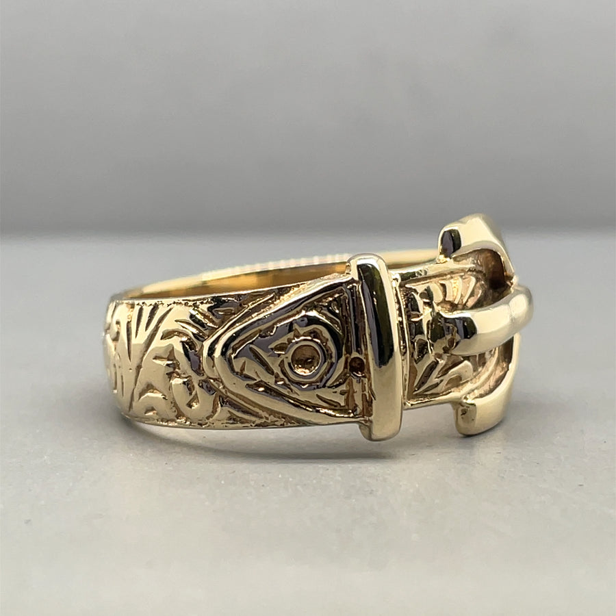 9ct Yellow Gold Buckle Ring - Size T